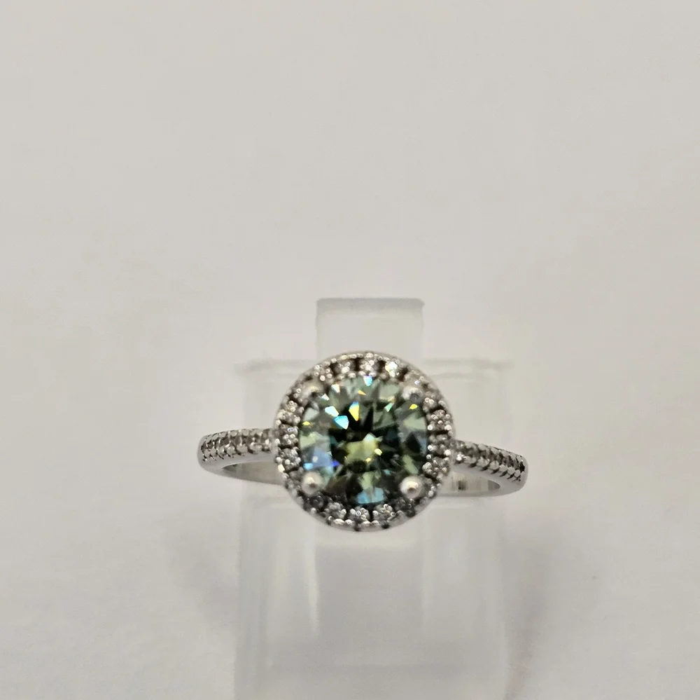 Certified GRA Green Moissanite Ring 18k White Gold over Sterling Silver … - Picture 8 of 14